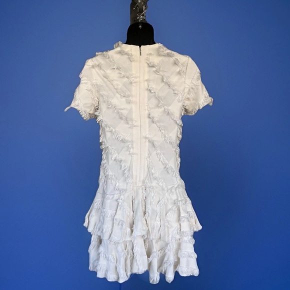 Rebecca Taylor Dress Womens Sz 2 Ivory Tiered Fringed Midi Designer Party Spring - Picture 3 of 10